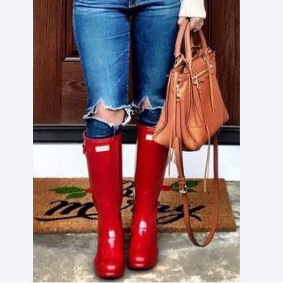 Classic❤️Hunter boots Glossy red boots rain boots winter mudding fall boots - Picture 3 of 12